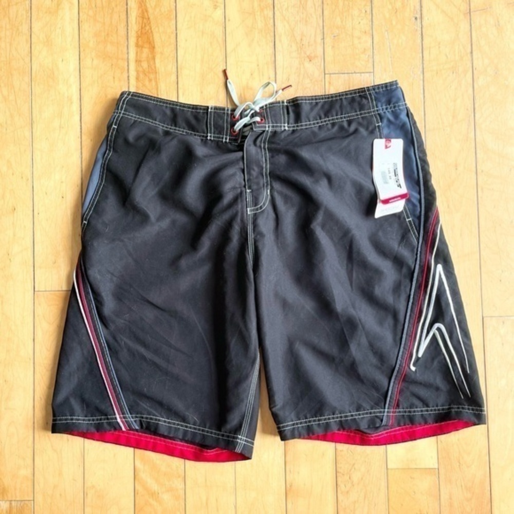 Speedo NEW Black Board Swim Shorts with Red and White Details Size XL